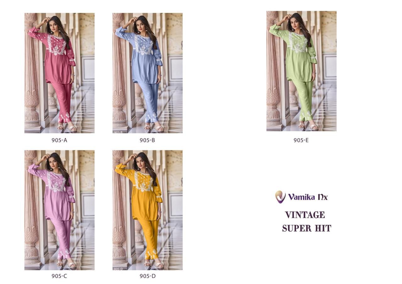 Vintage Super Hit By Vamika Rayon Embroidery Cord Set Kurti With Bottom Wholesale Online